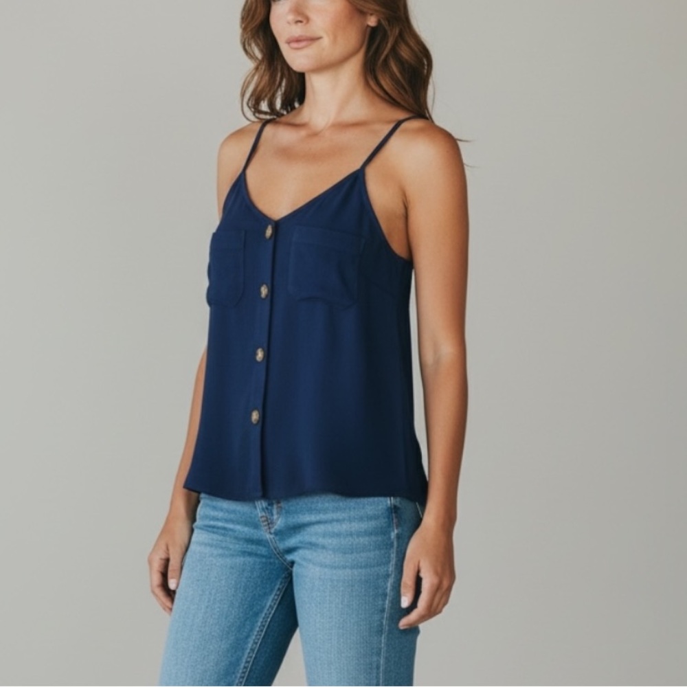 Stitch Fix Market & Spruce Elsa Button Front Cami Women’s M (8/10) Navy Teal NWT